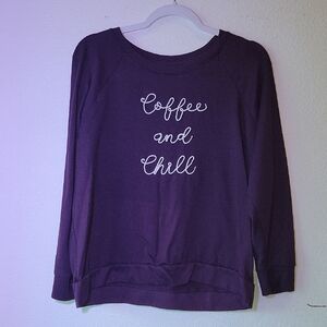 Purple Sweatshirt with 'Coffee and Chill' Embroidery